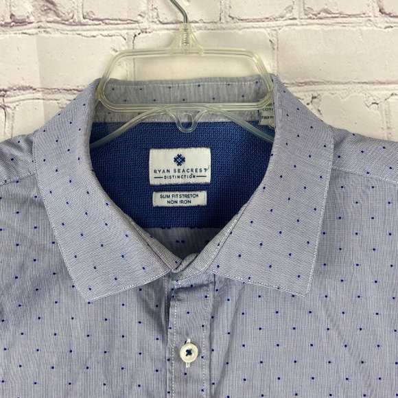 Ryan Seacrest Men's Gray w/ Blue Dots Long Sleeve Shirt. Sz: 17 - 34/35 - Picture 2 of 10